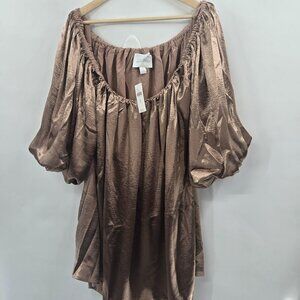 Mare Mare x Anthropologie Brown Mocha Shine Off the Shoulder Mini Dress XL